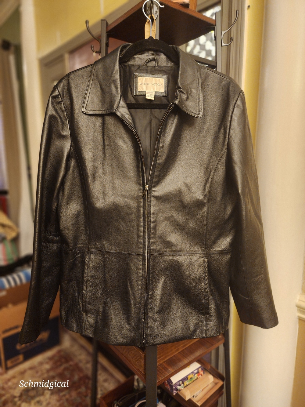 Worthington LEATHER Black Lined Jacket Boxy 90s‎ Y2K